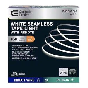 Commercial Electric White Seamless Tape Light With Remote- BRAND NEW
